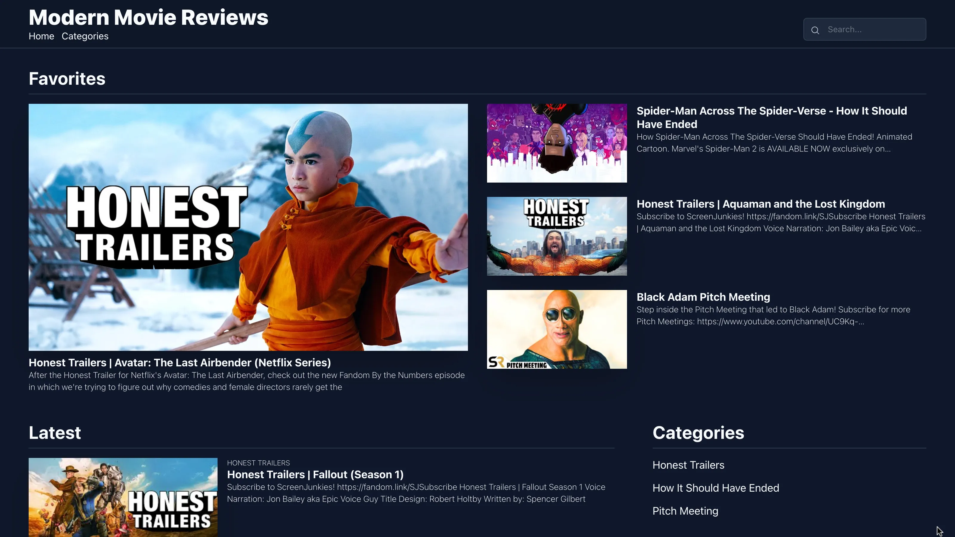 Modern Movie Reviews Example Website